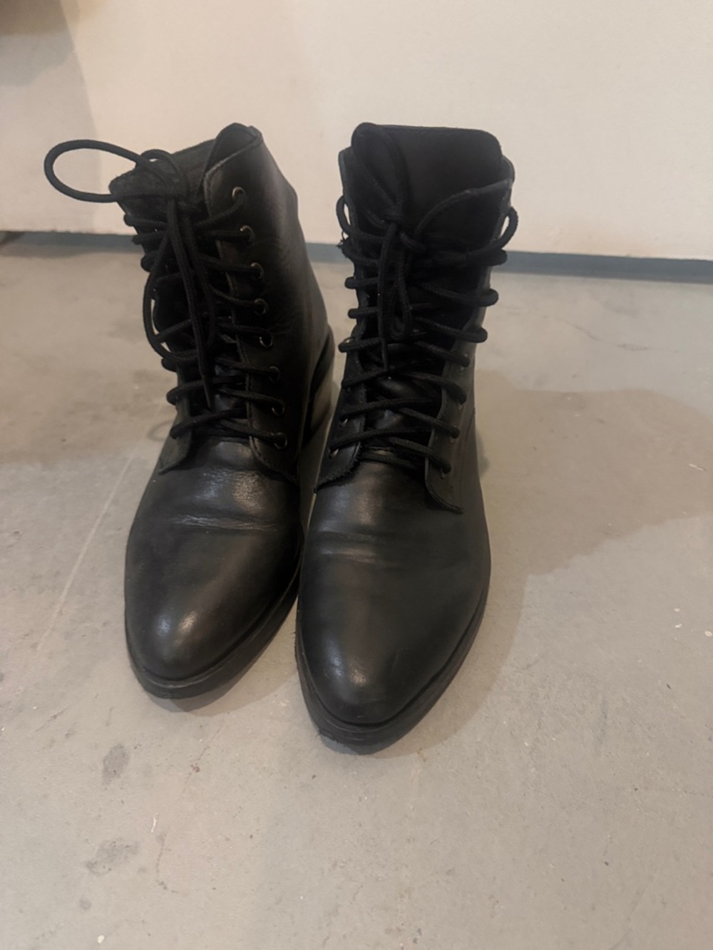 Jeffrey Campbell Black Lace-Up Leather Ankle Boots